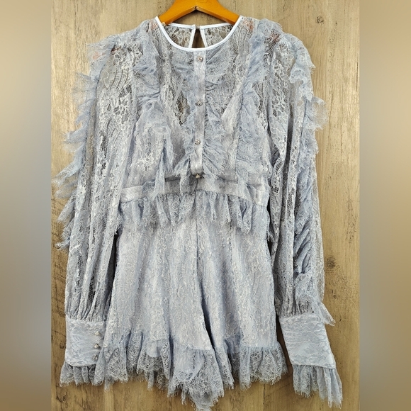 Alice McCall NWOT Love My Way Lace Romper in Pebble Blue size 2 - Picture 5 of 16